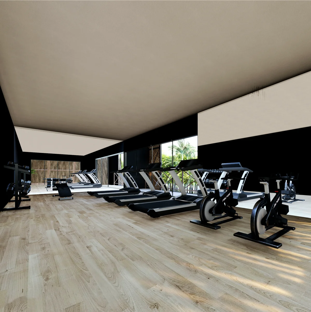 Image of Gym at Hoja Santa, featuring Fitness Center, Modern Gym.