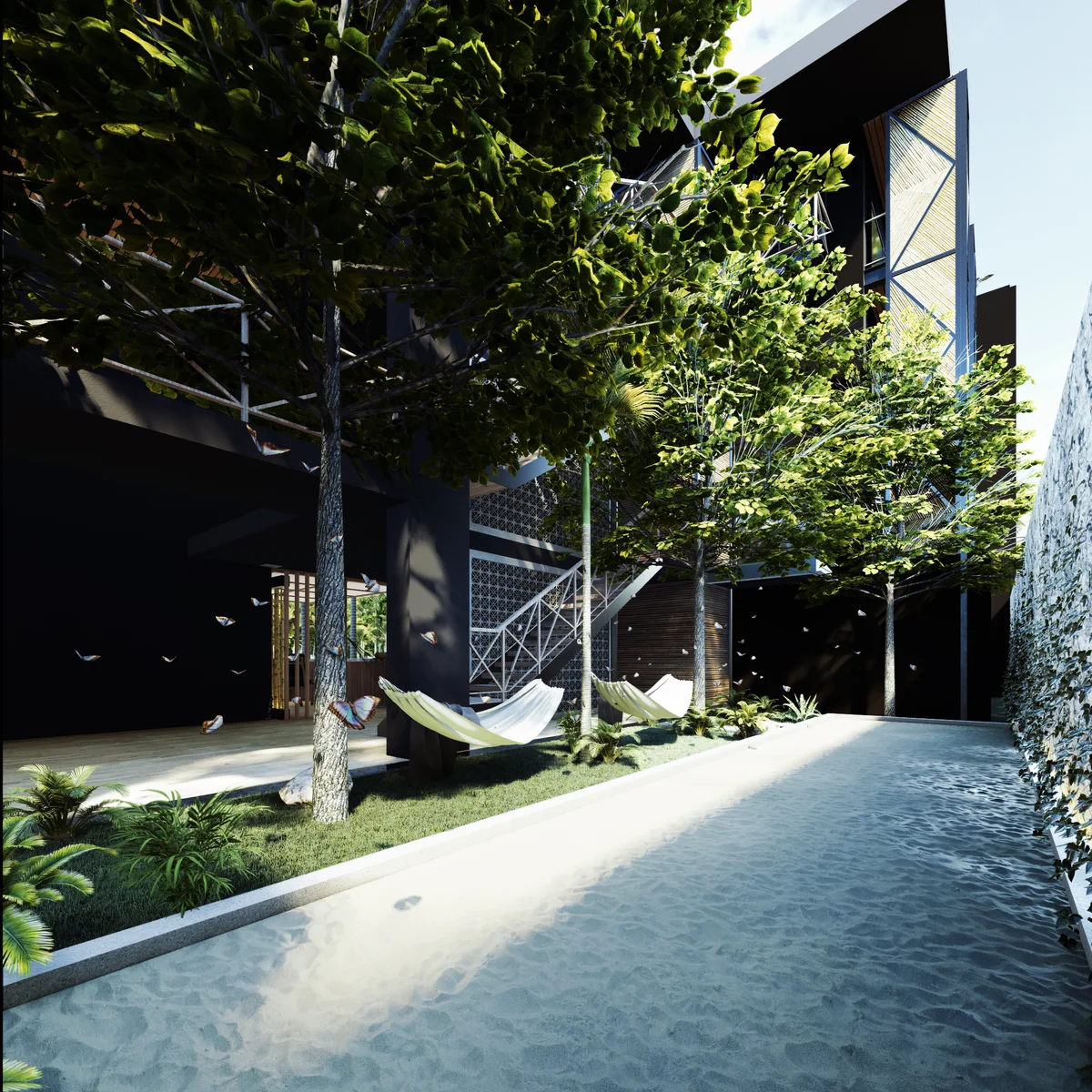 Image of Lounge at Hoja Santa, featuring Outdoor Lounge, Hammock Garden.