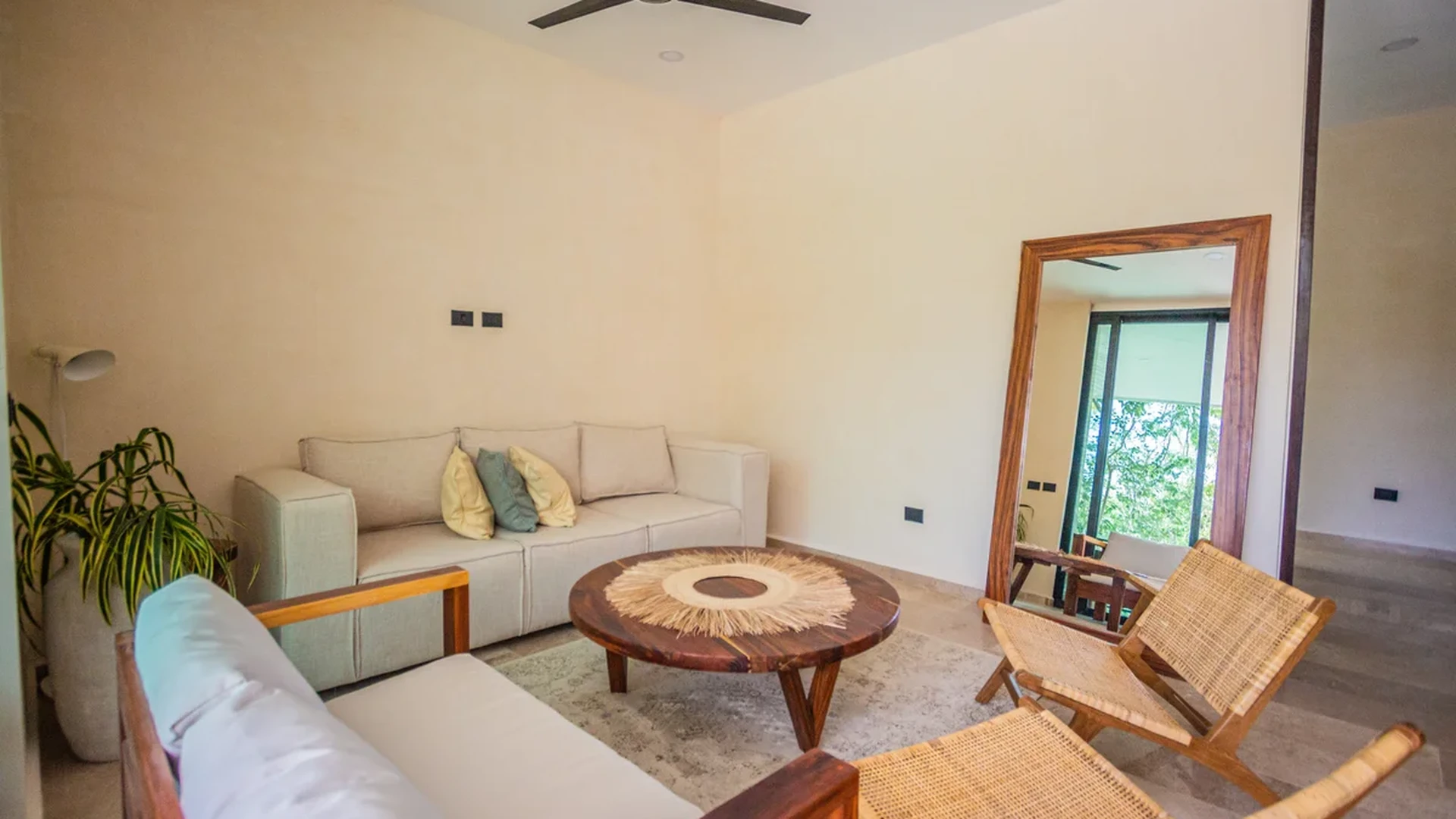 View of Living Room at Habaneros, showcasing Bohemian Decor, Modern Interior.