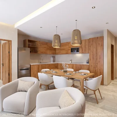 View of Open Concept Living at Nalu Sea Living, showcasing Modern Kitchen, Dining Area.