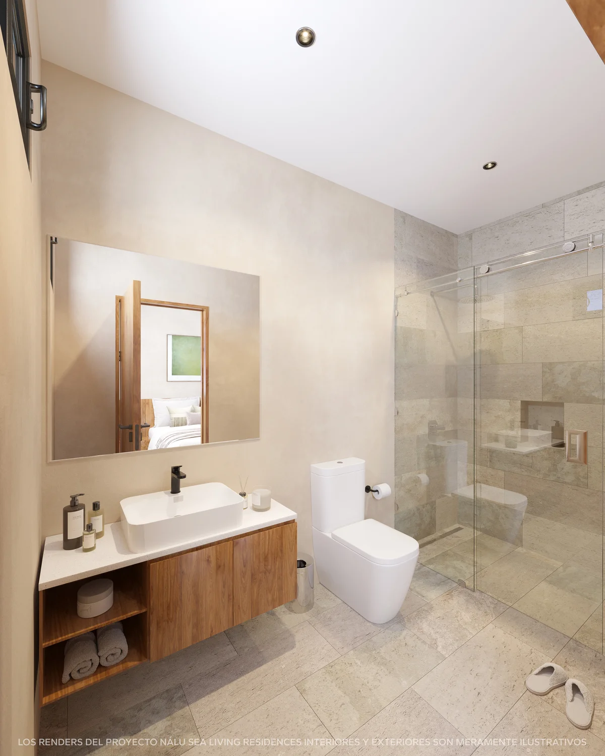 View of Modern Bathroom at Nalu Sea Living, showcasing Walk-in Shower, Glass Shower Door.