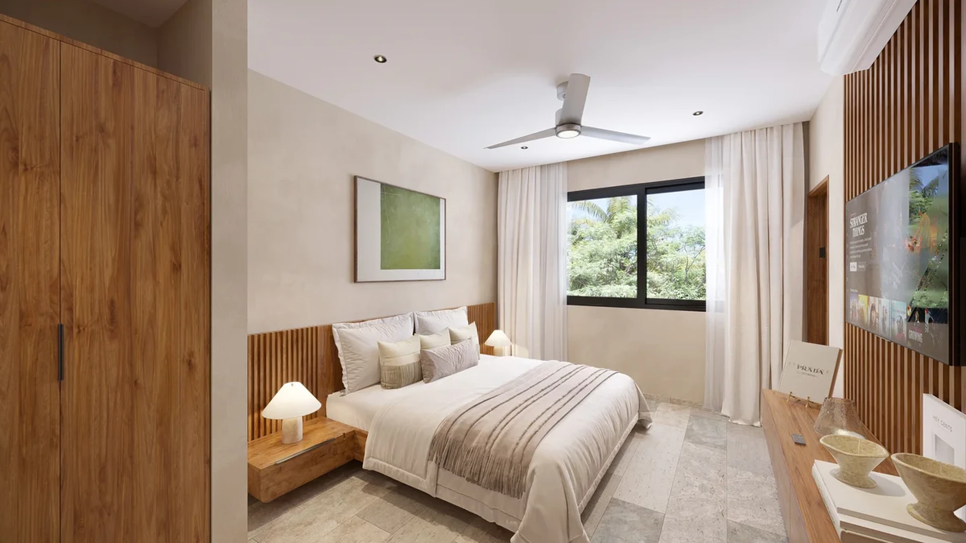 View of Modern Bedroom at Nalu Sea Living, showcasing Interior Design, Natural Light.