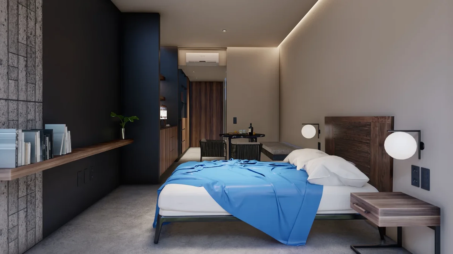 View of Modern Studio at IIK, showcasing Bedroom Interior, Minimalist Design.