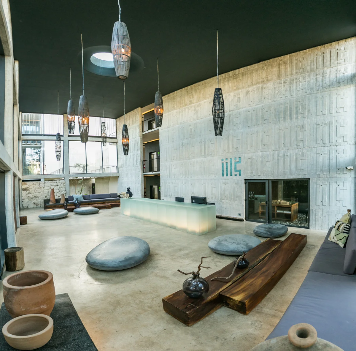 Image of Lobby at IIK, featuring Modern Lobby, Brutalist Architecture.