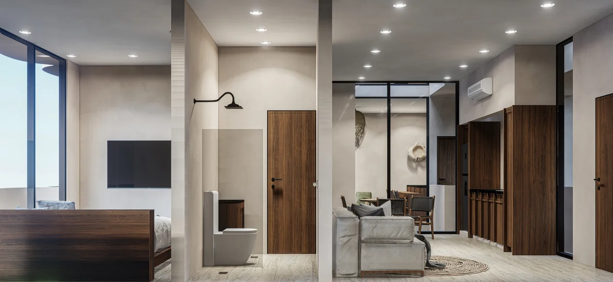 View of Modern Interior at Ixchel, showcasing Open Concept, Studio Apartment.