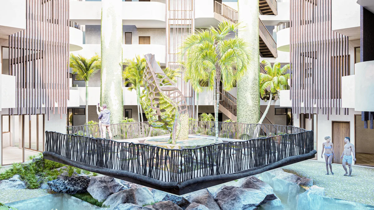 Image of Garden at Ixchel, featuring Architectural Rendering, Lush Courtyard.