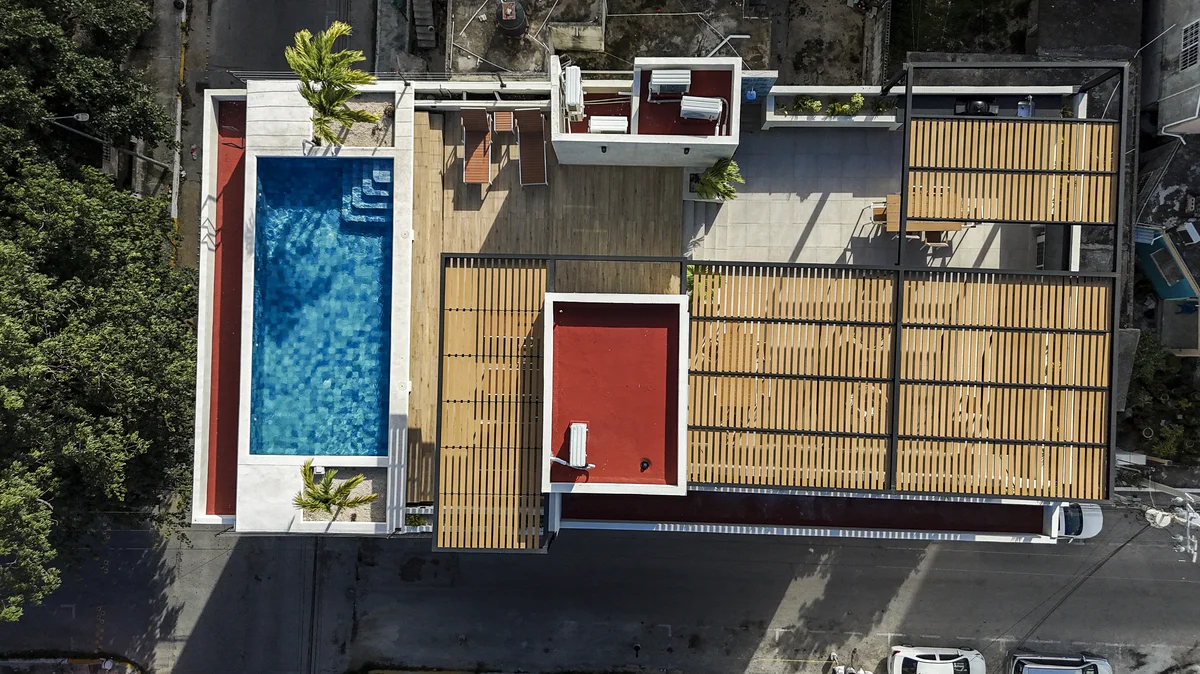Image of Swimming Pool at Levitat 20, featuring Rooftop Pool, Aerial View.