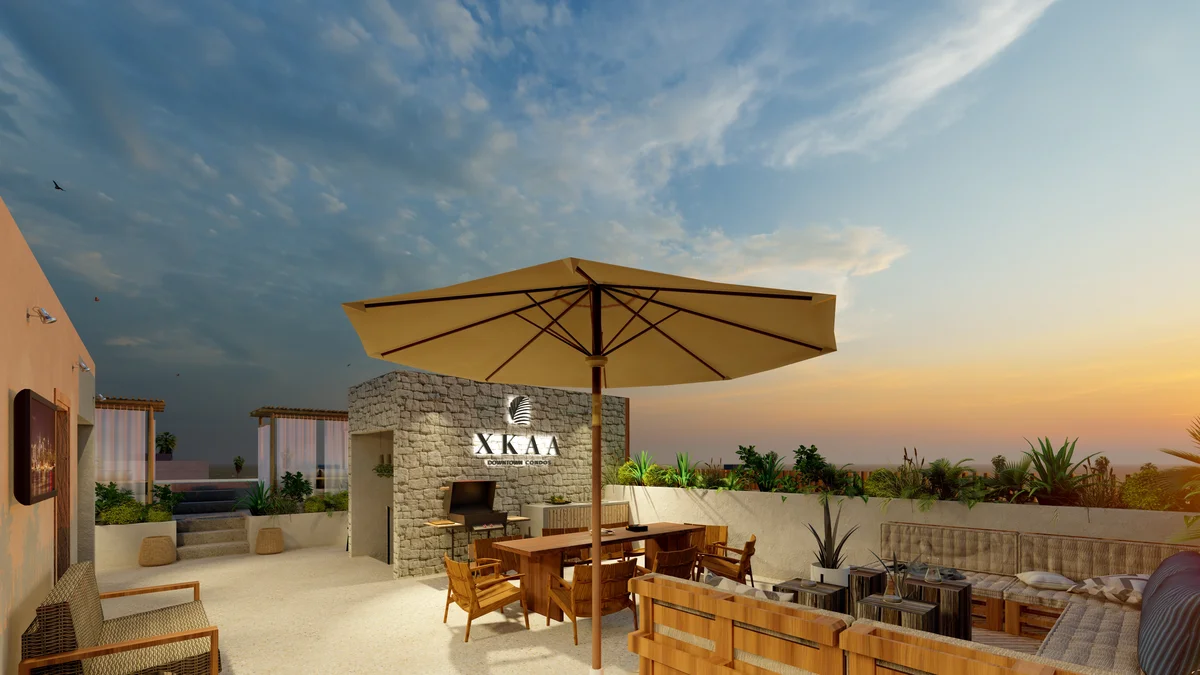 Image of Rooftop Terrace at Xkaa Downtown, featuring Rooftop Terrace, Outdoor Living.