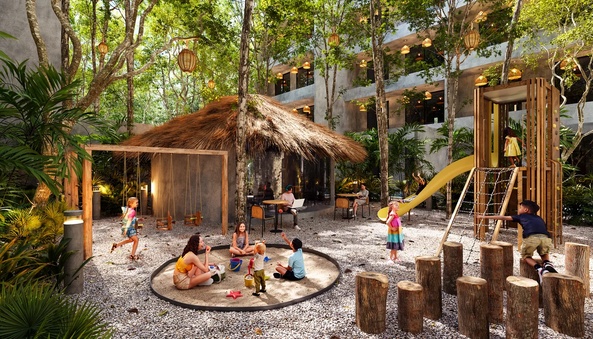 Image of Garden at Endemico Kukulcan, featuring Outdoor Playground, Family-Friendly Amenity.