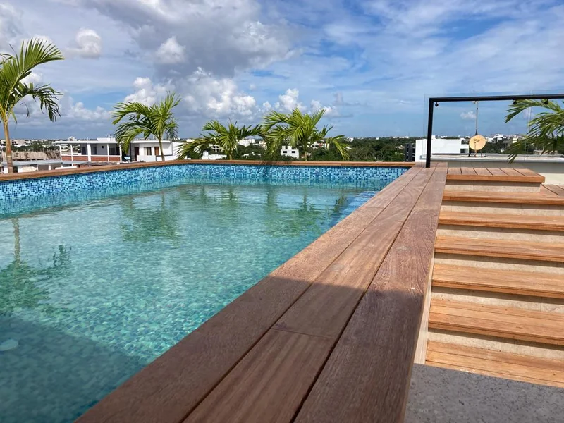 Image of Swimming Pool at Mya Black Diamond, featuring Rooftop Pool, Wood Deck.