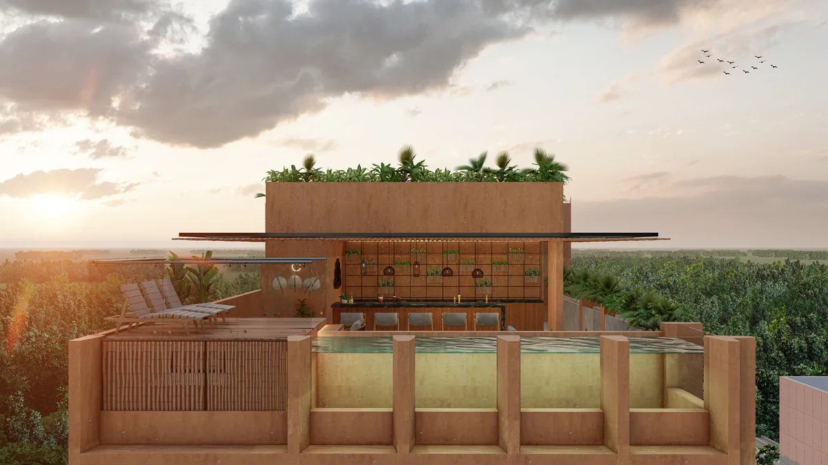 Image of Swimming Pool at Kabax, featuring Rooftop Pool, Sunset View.