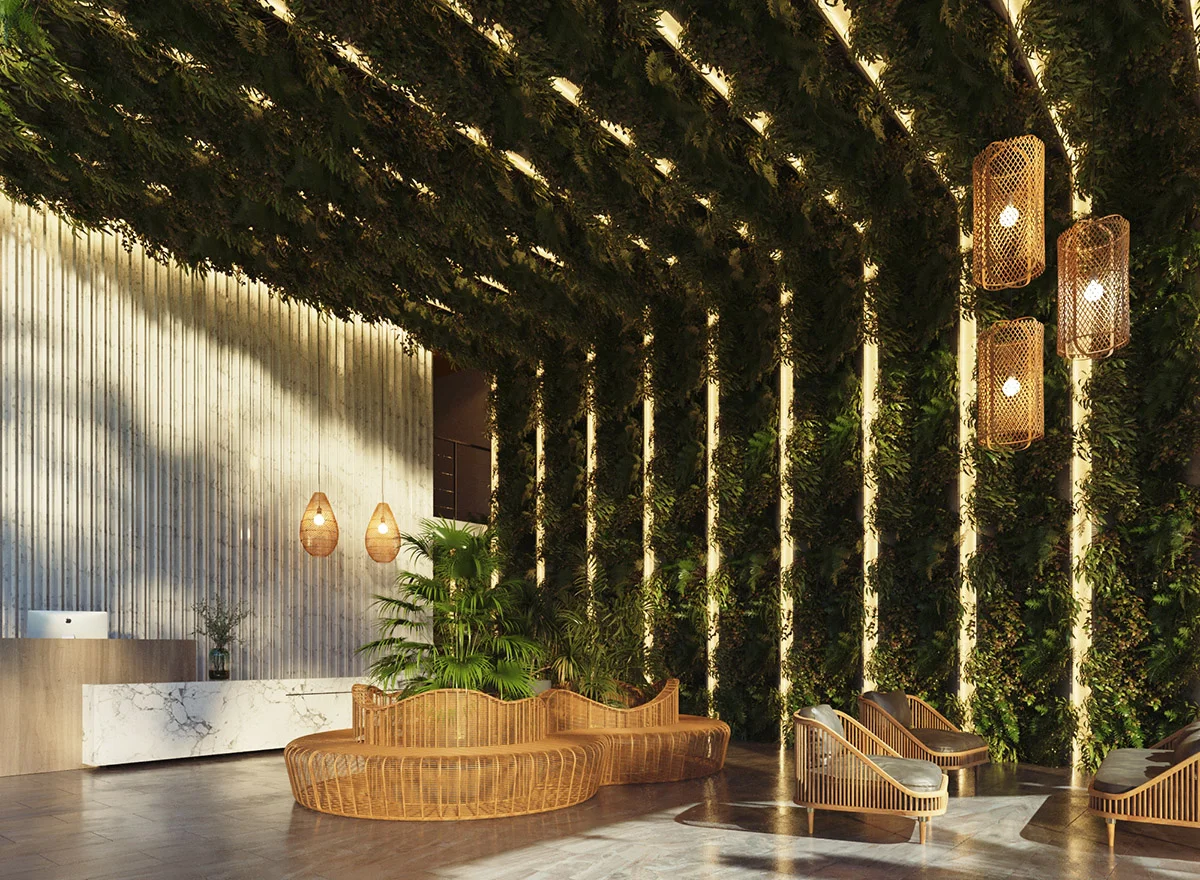 Image of Lobby at The Leaf, featuring Luxury Lobby, Biophilic Design.