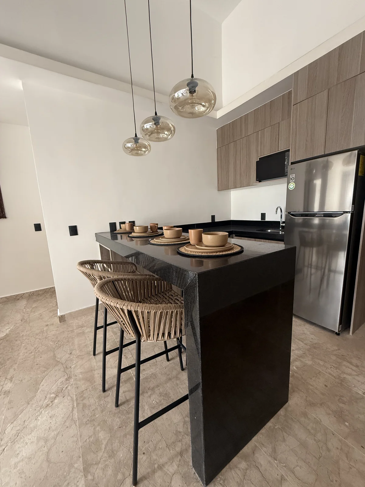 View of Modern Kitchen at iX, showcasing Kitchen Island, Breakfast Bar.