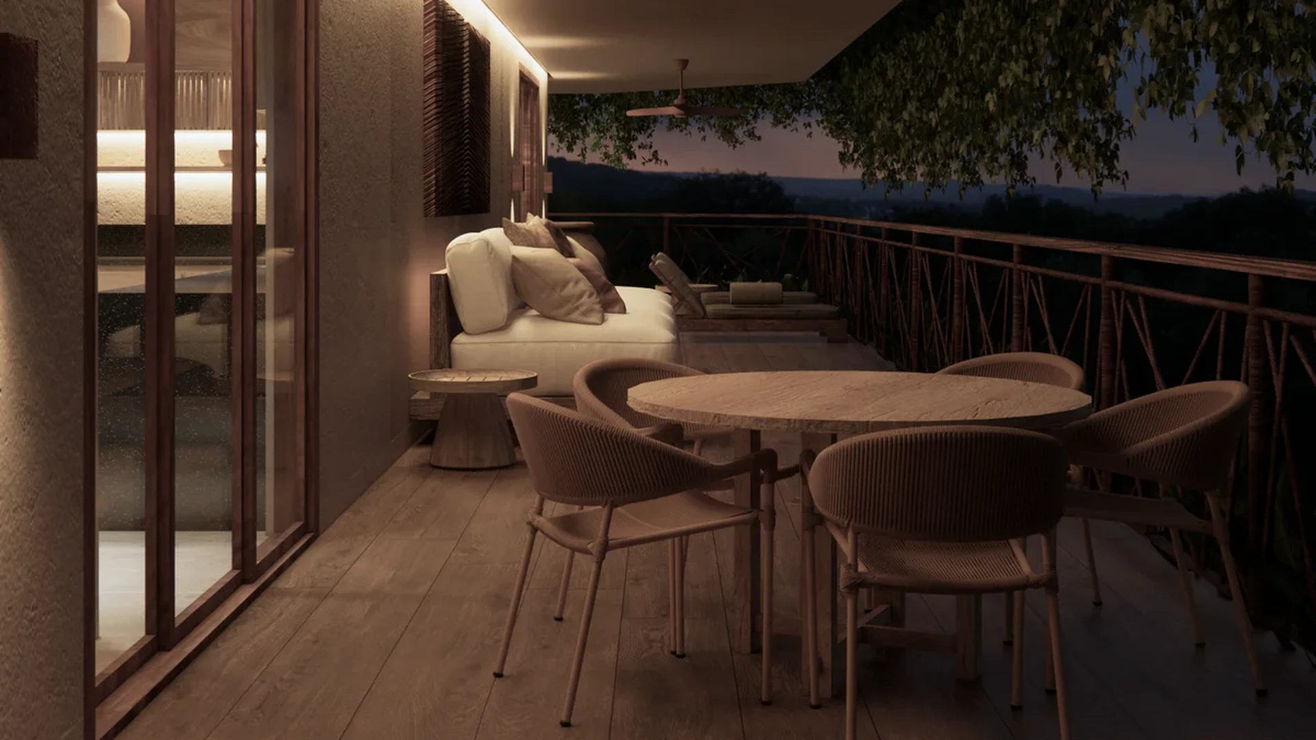 View of Private Terrace at Ekab Tulum, showcasing Outdoor Living, Evening View.