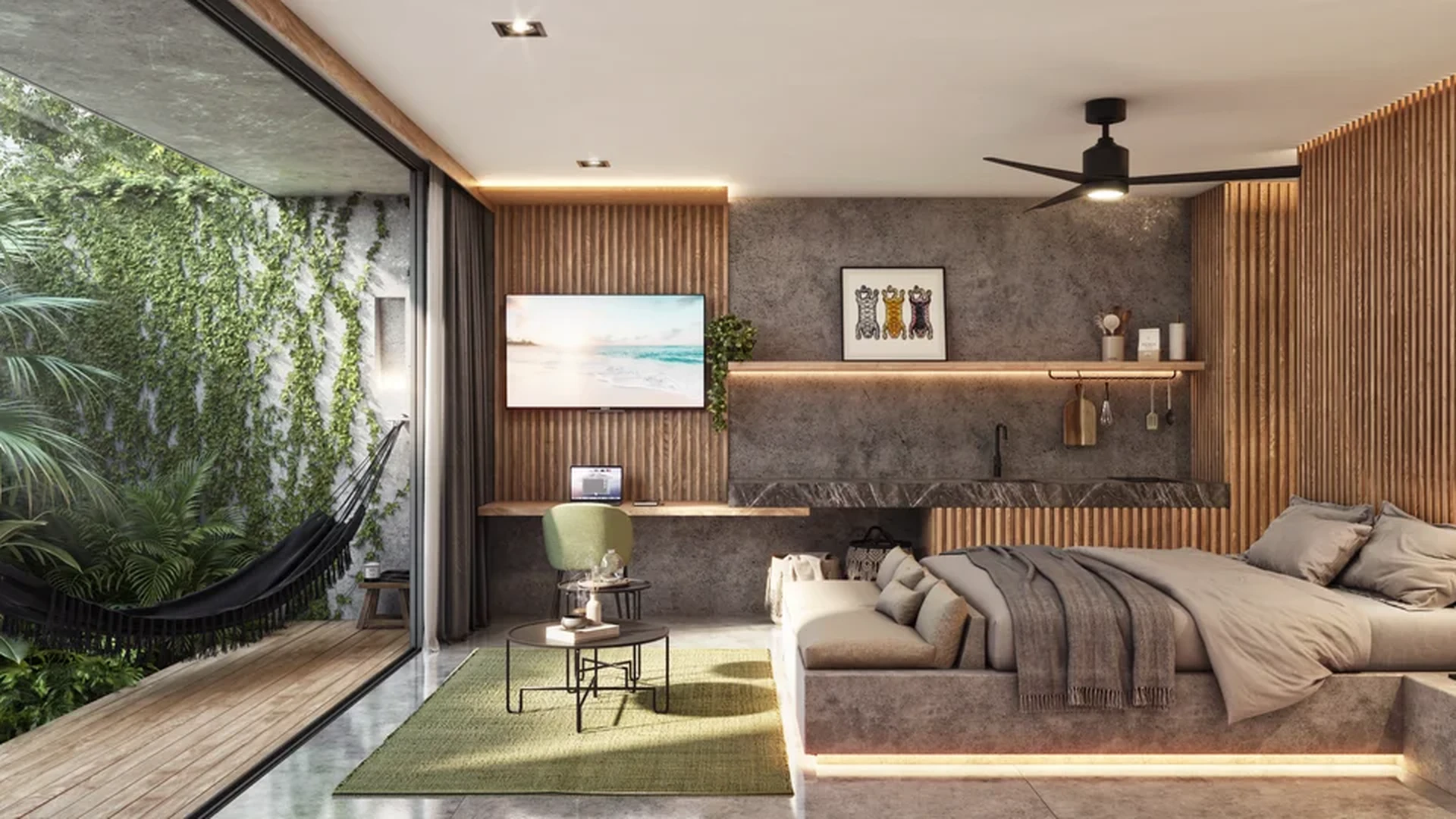 Image of Garden at The Tribe, featuring Modern Bedroom, Indoor-Outdoor Living.