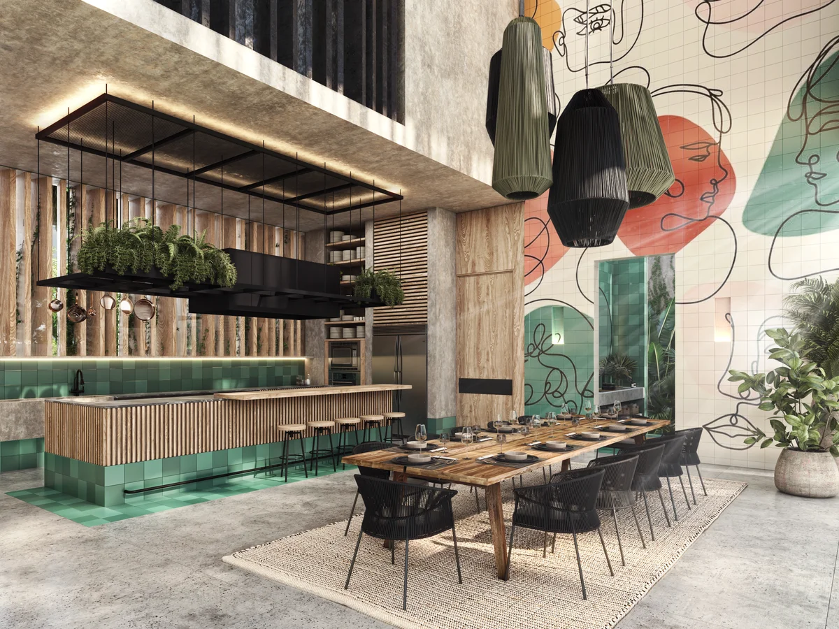 Image of Lounge at The Tribe, featuring Communal Kitchen, Modern Dining Area.