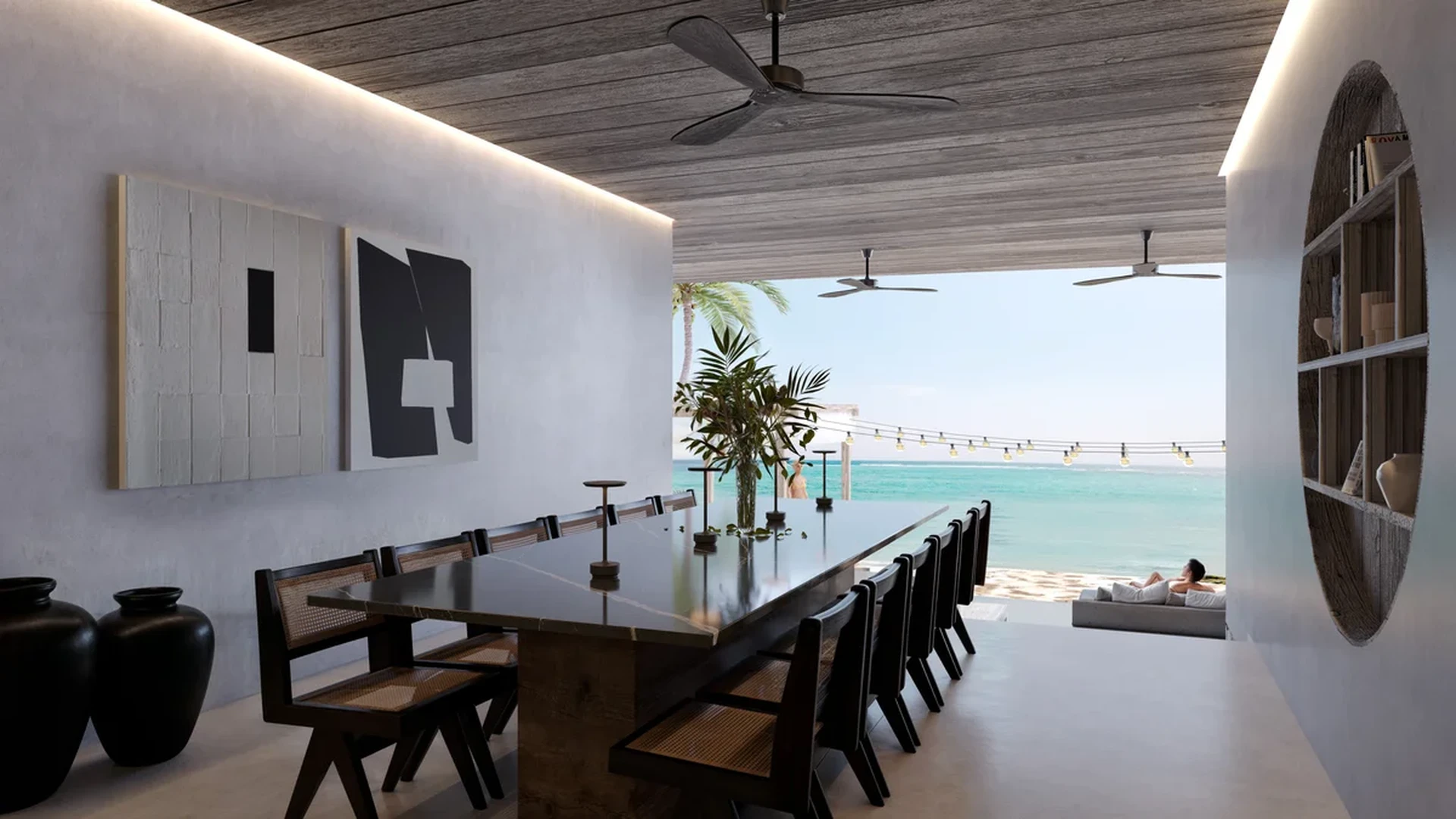 Image of a Beachfront Dining Area, featuring Ocean View and Indoor-Outdoor Living.