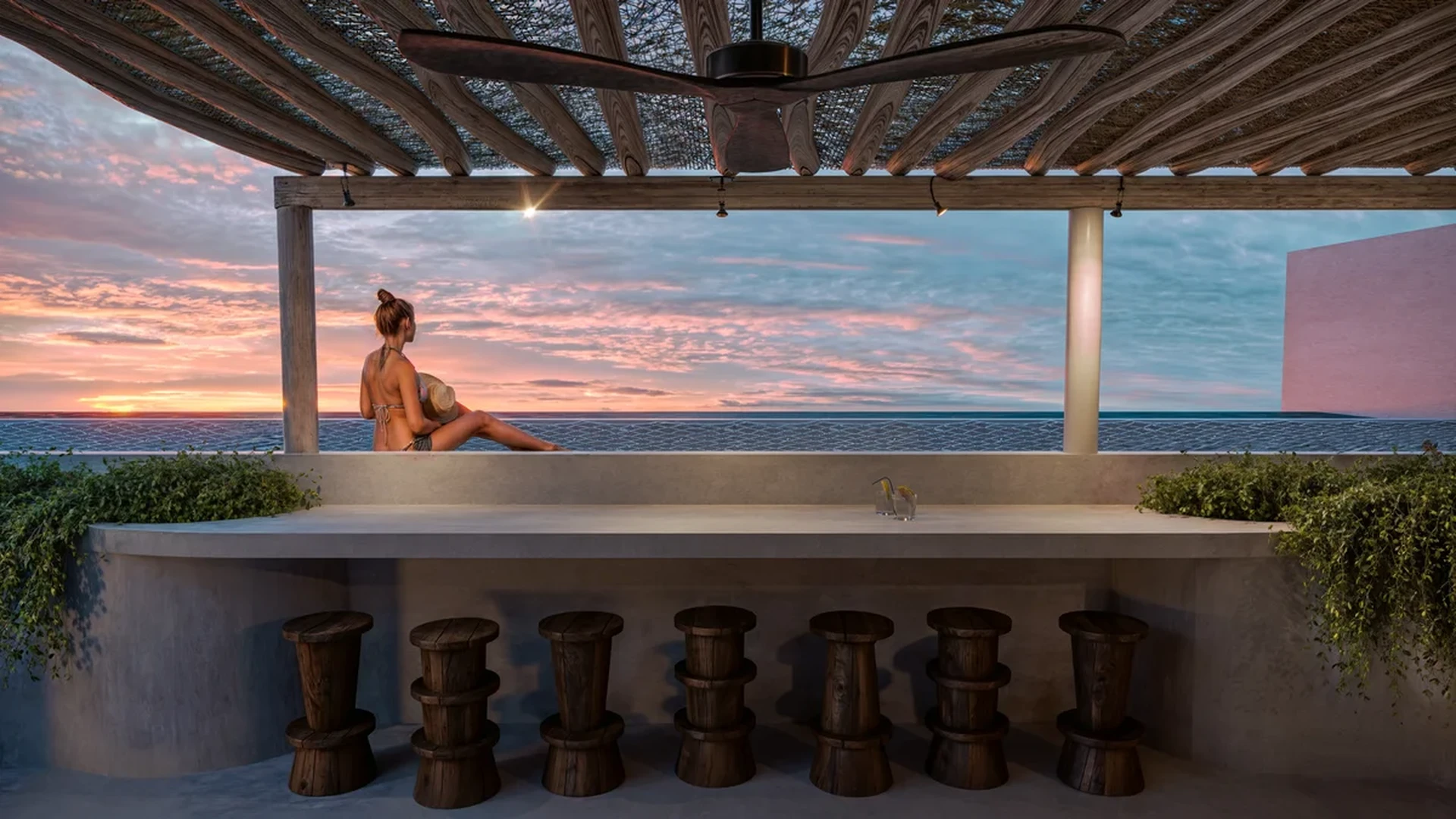 Image of a Outdoor Bar, featuring Ocean View and Infinity Pool.