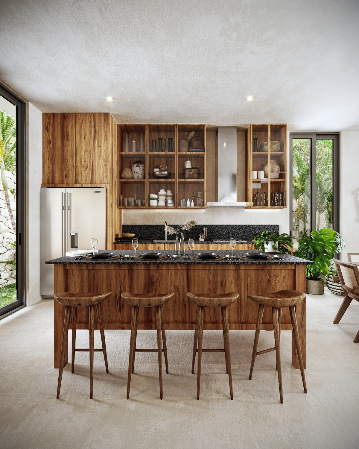 Image of Garden at Junglar, featuring Modern Kitchen, Wooden Cabinetry.