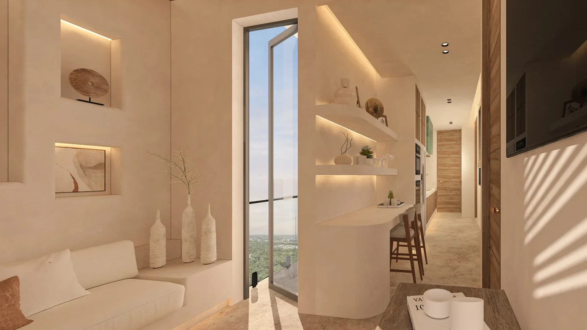 View of Modern Interior at Kahya, showcasing Minimalist Design, Neutral Tones.