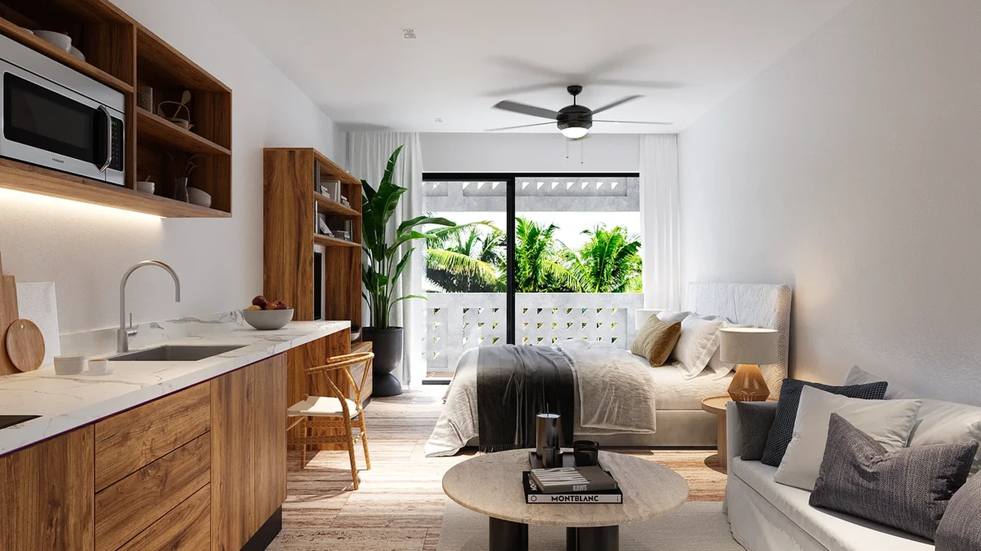 View of Studio Apartment at Maresol, showcasing Open Concept Living, Modern Interior.