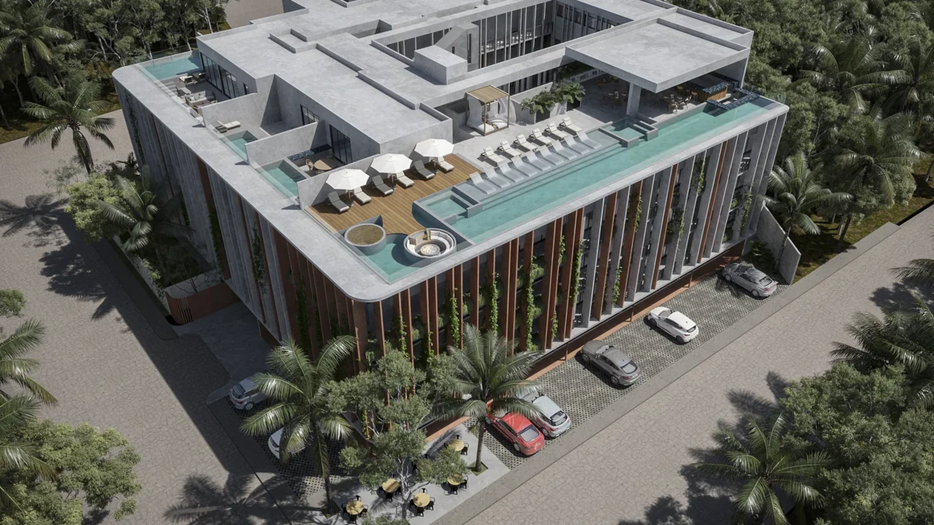 Image of Swimming Pool at Cautiva, featuring Aerial View, Modern Architecture.