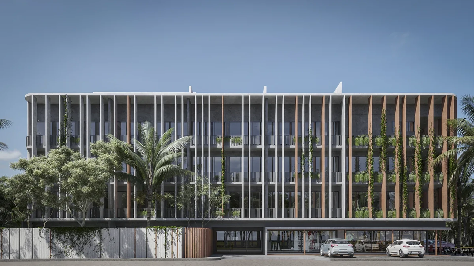 Image of Parking at Cautiva, featuring Modern Architecture, Building Exterior.