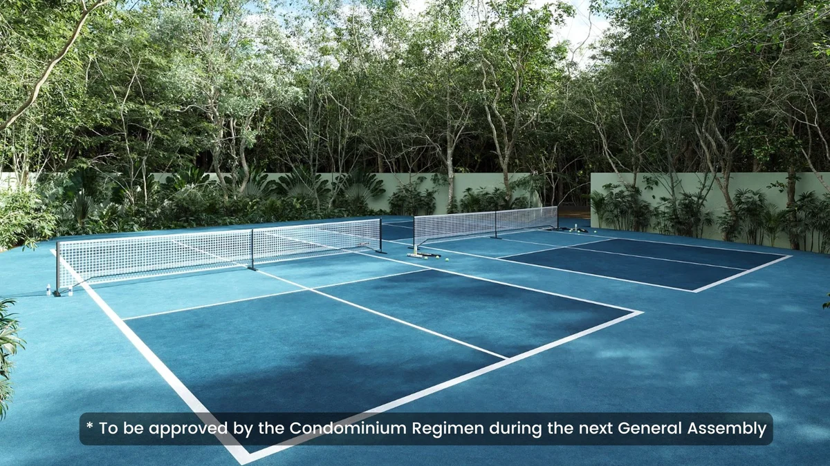 View of Pickleball Court at Itza Selva 2, showcasing Sports Court, Outdoor Amenity.