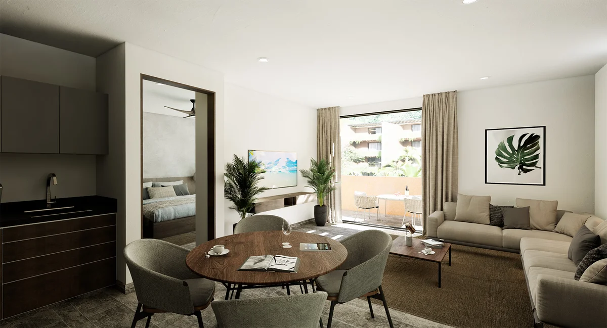 View of Open Concept Living at Artra, showcasing Living Room, Dining Area.