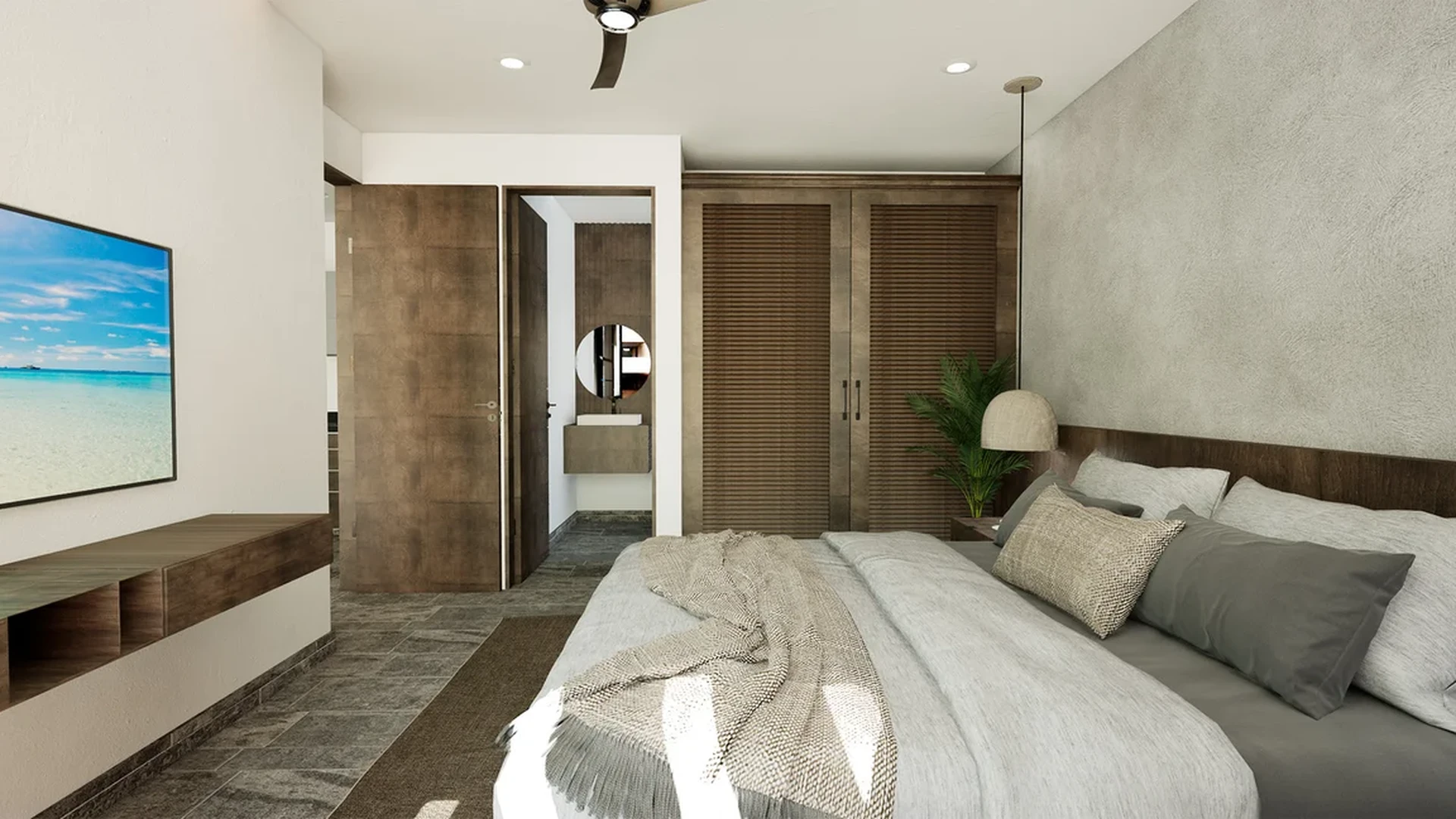 View of Bedroom at Artra, showcasing Modern Design, En-suite Bathroom.