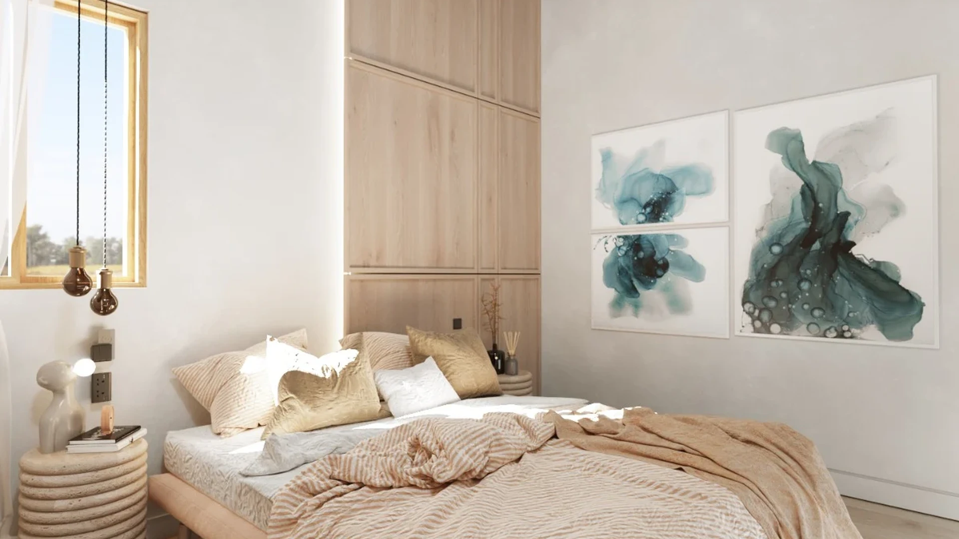 View of Bedroom Design at Xiib Kaab, showcasing Natural Light, Wood Flooring.
