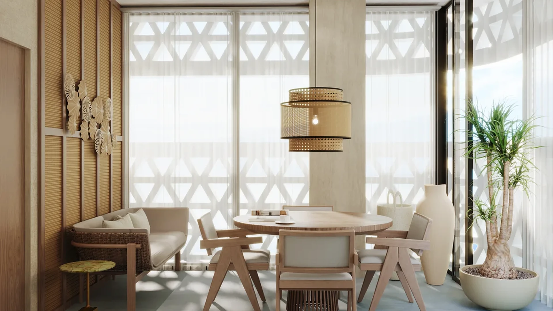 View of Dining Room at Baay, showcasing Modern Interior, Japandi Style.