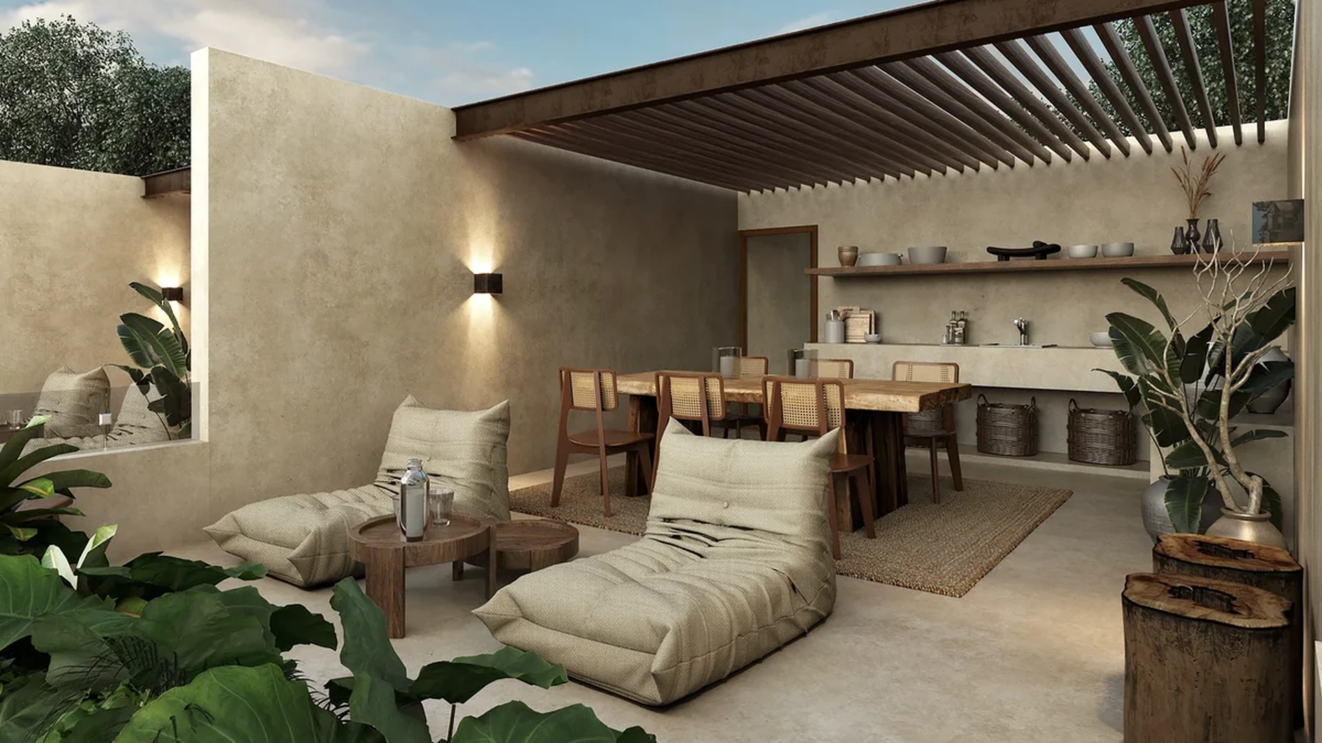 View of Outdoor Living at Retiro Tulum-Townhouses, showcasing Patio Dining, Covered Terrace.