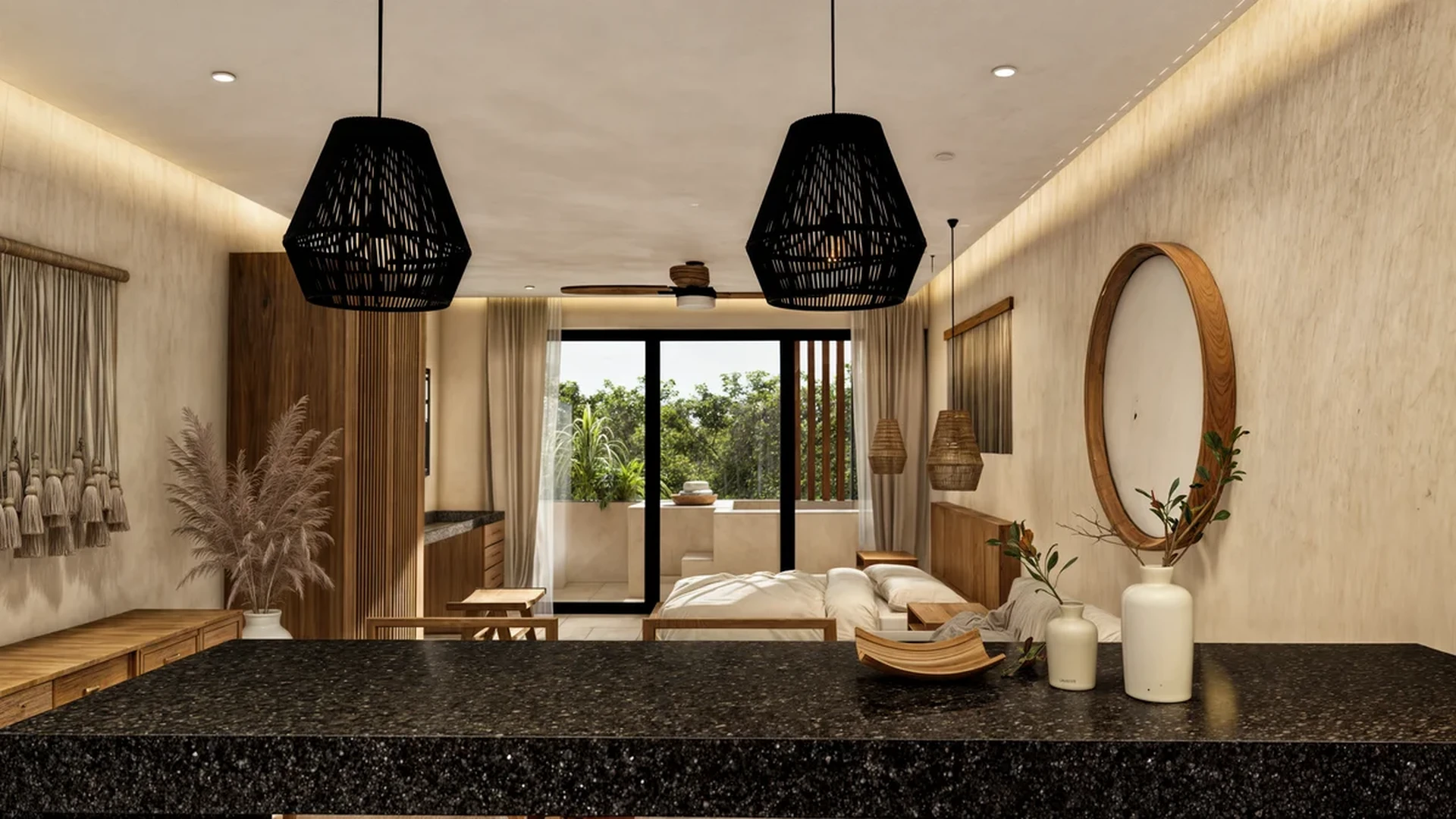 View of Bedroom Design at Essence, showcasing Modern Interior, Boho Chic Decor.