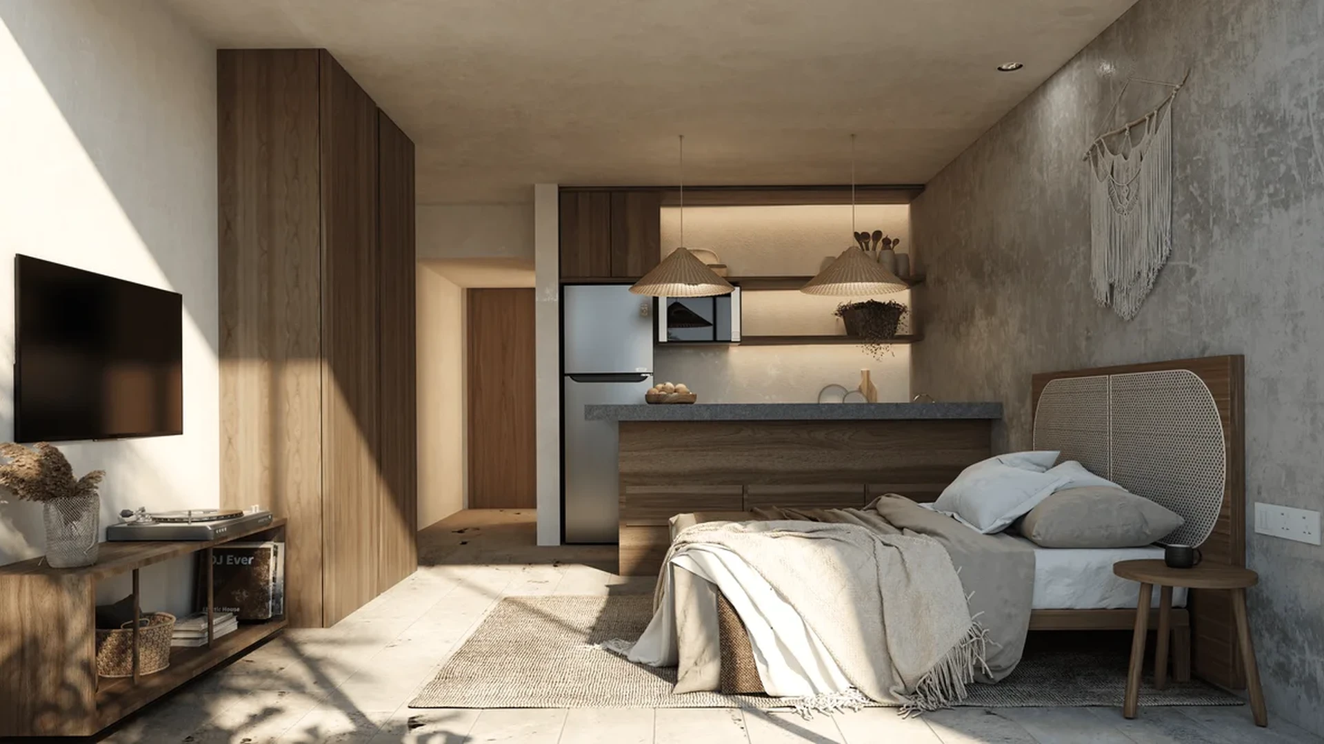 View of Studio Apartment at Waye, showcasing Modern Interior Design, Open Concept Living.