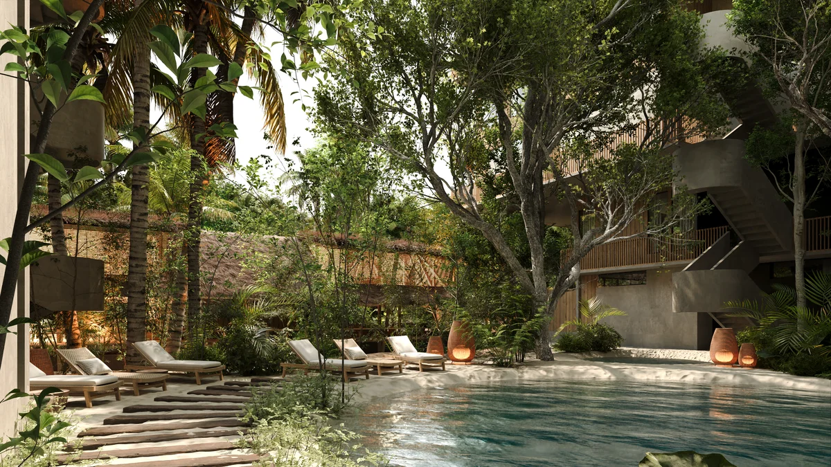 Image of Swimming Pool at Mirval by Pandora, featuring Resort-style Pool, Lush Landscaping.