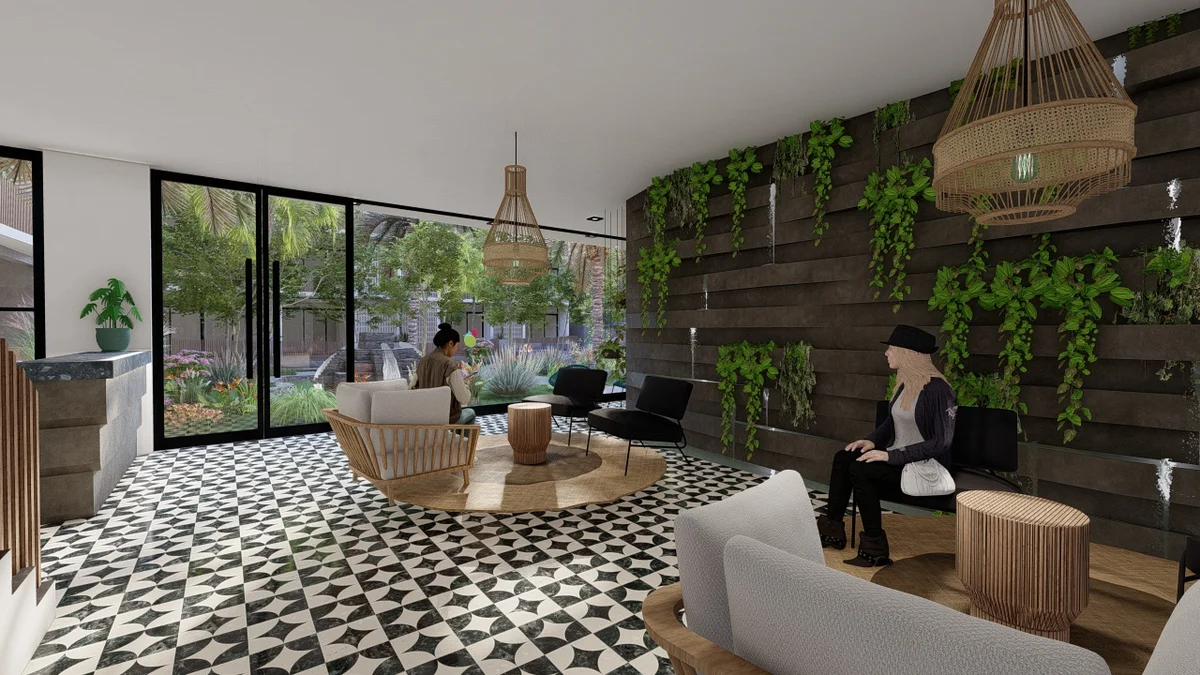 Image of Lounge at Blue Water, featuring Lobby Lounge, Modern Interior Design.