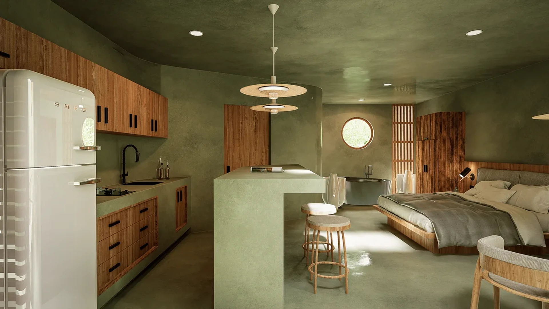 View of Studio Apartment at Tanah, showcasing Modern Design, Open Concept Living.