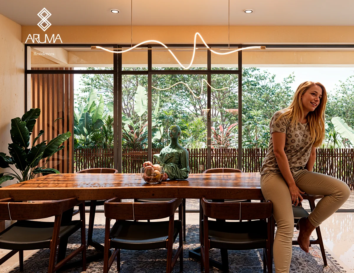 Image of Garden at Aruma, featuring Dining Room, Modern Interior Design.
