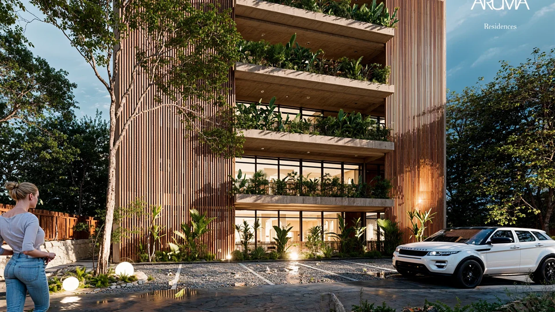 Image of Parking at Aruma, featuring Modern Architecture, Building Exterior.