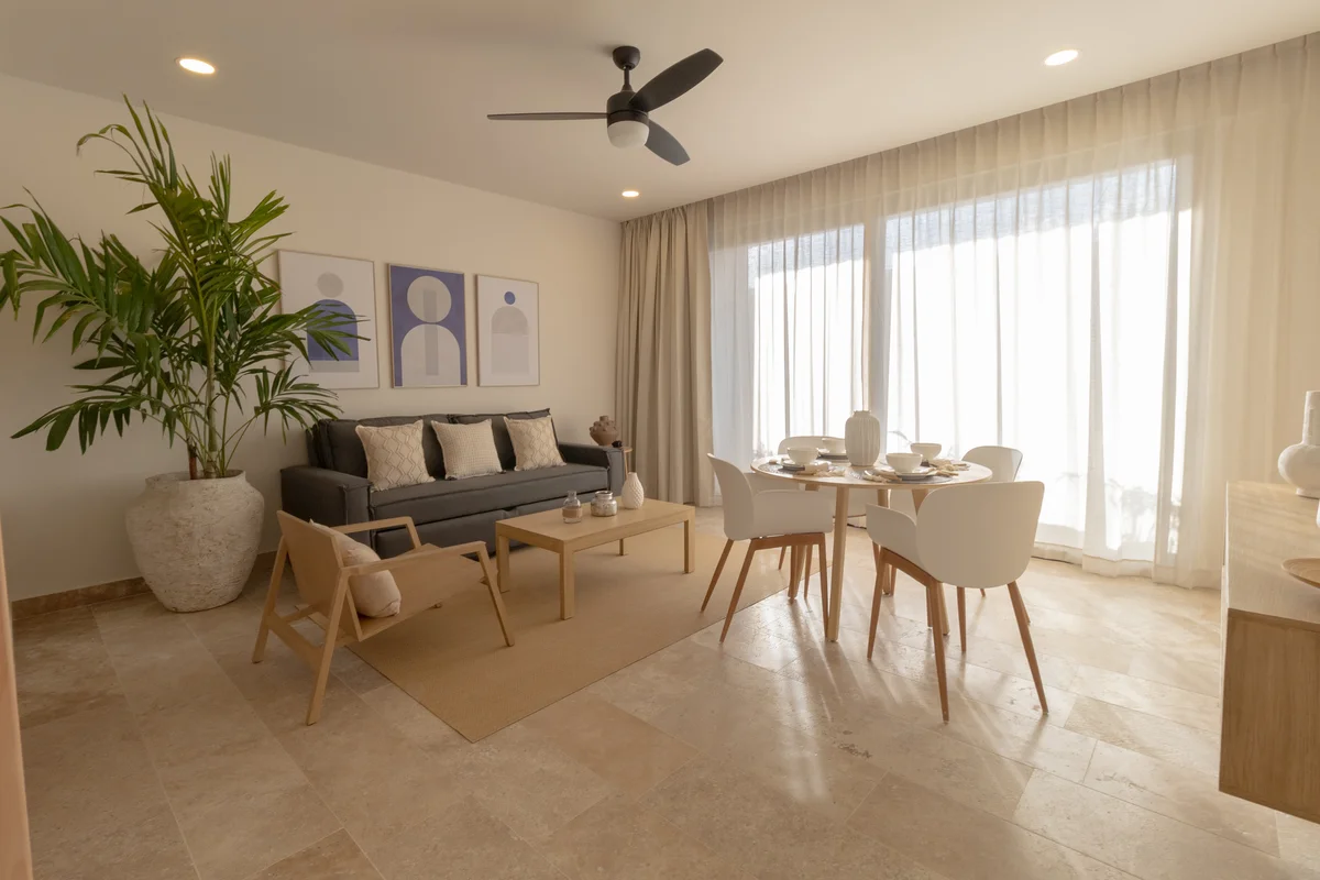 View of Living Room at Vibbe, showcasing Dining Area, Open Concept Living.