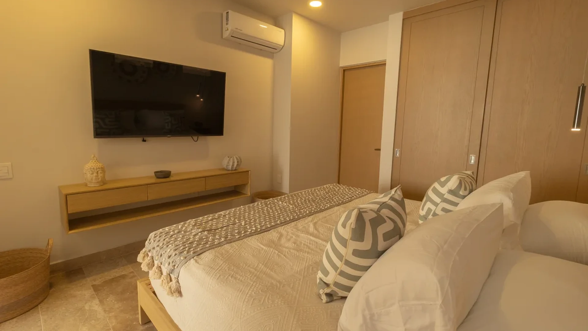 View of Modern Bedroom at Vibbe, showcasing King Size Bed, Built-in Wardrobe.