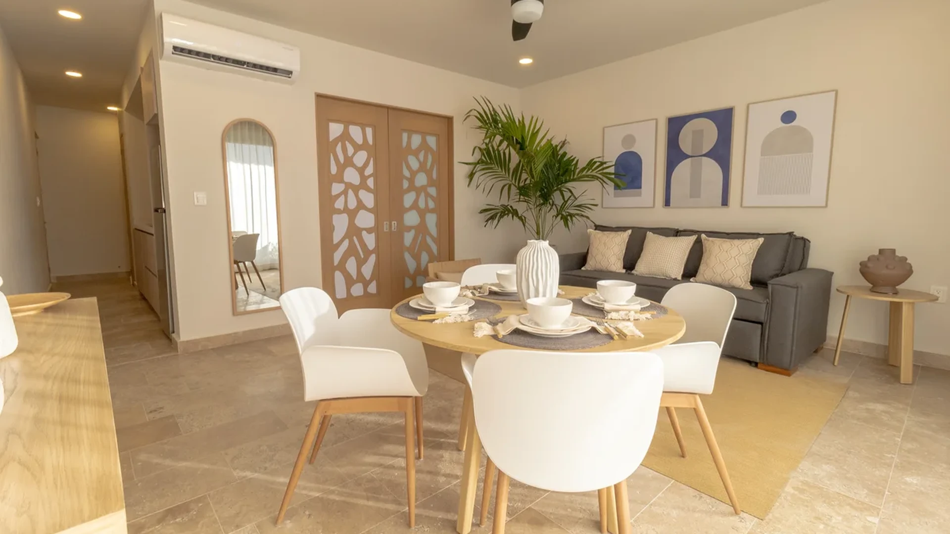 View of Open Concept Living at Vibbe, showcasing Modern Dining Area, Contemporary Interior Design.