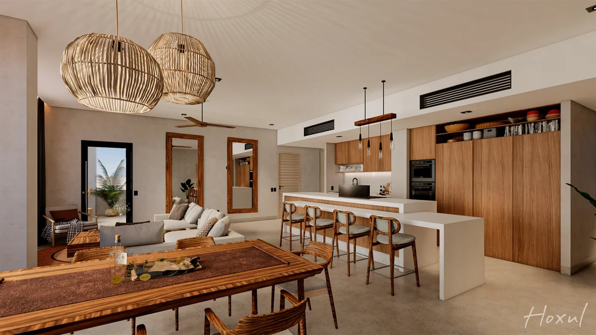 View of Open Concept Living at Hoxul, showcasing Modern Kitchen, Kitchen Island.