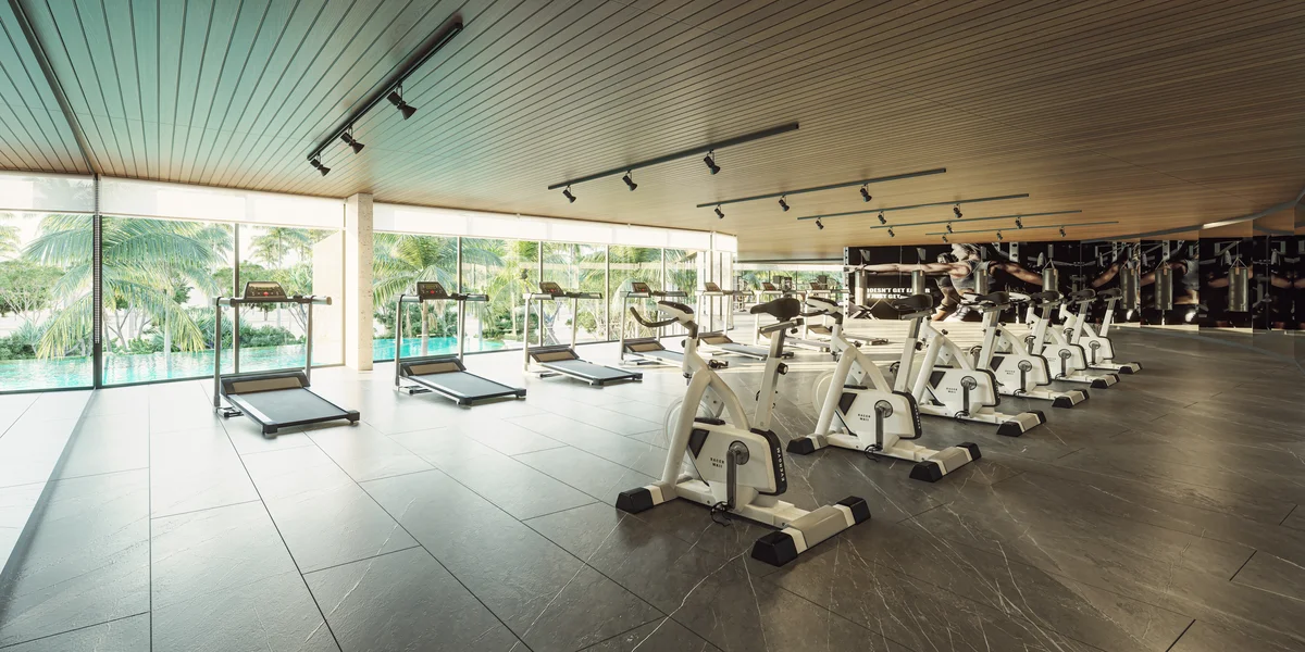 Image of Swimming Pool at Le Parc, featuring Fitness Center, Modern Gym.