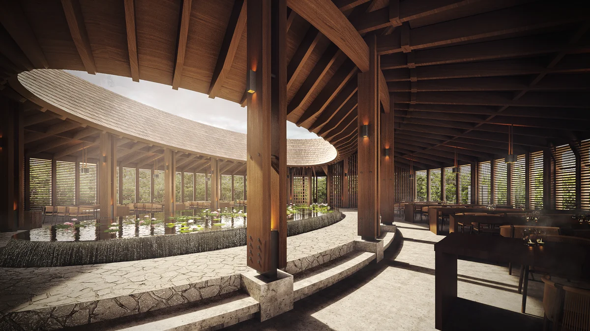 Image of Lounge at Kune, featuring Resort-style Lounge, Wooden Architecture.