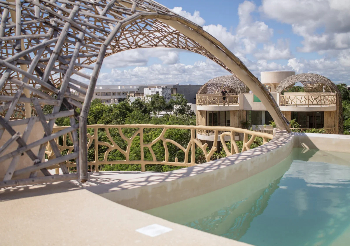 Image of Swimming Pool at Kan Tulum, featuring Rooftop Pool, Unique Architecture.
