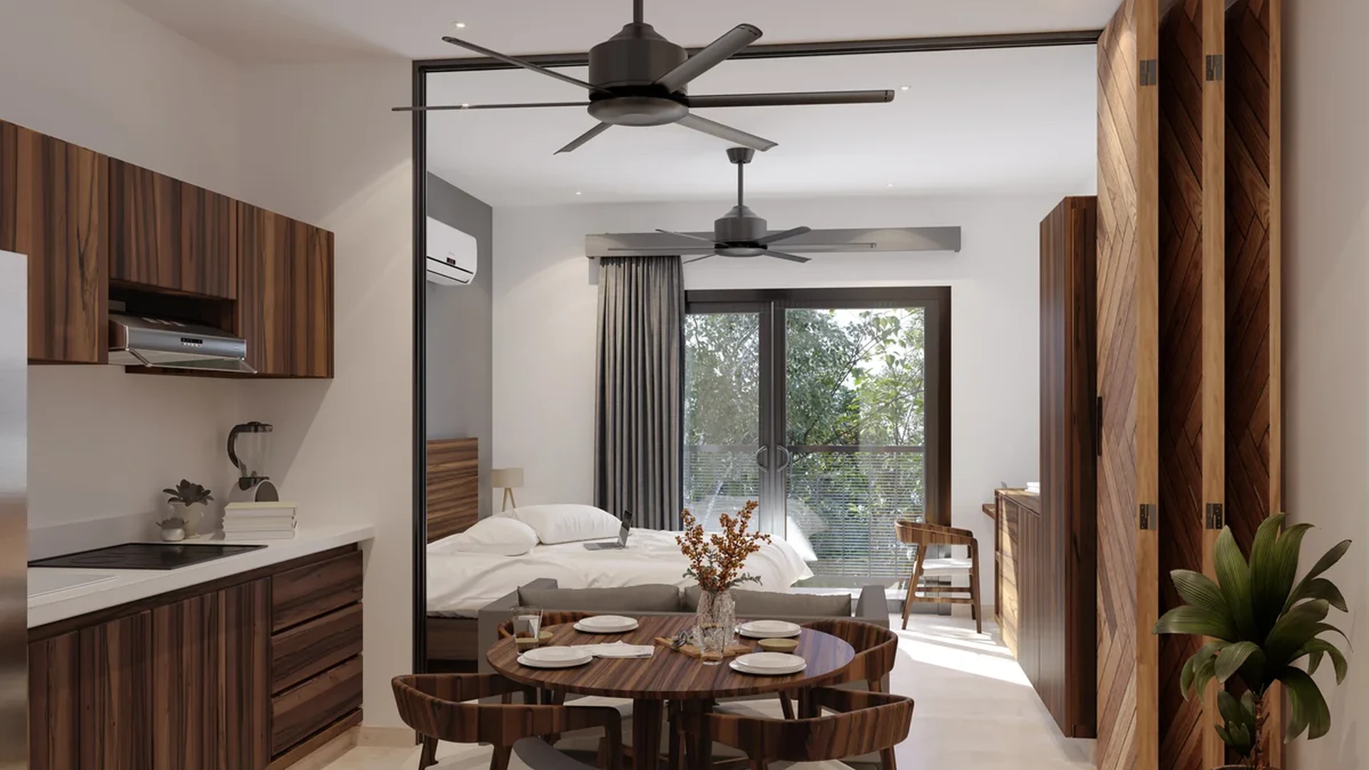 View of Studio Apartment at Lik Xelba, showcasing Modern Interior, Open Concept Living.