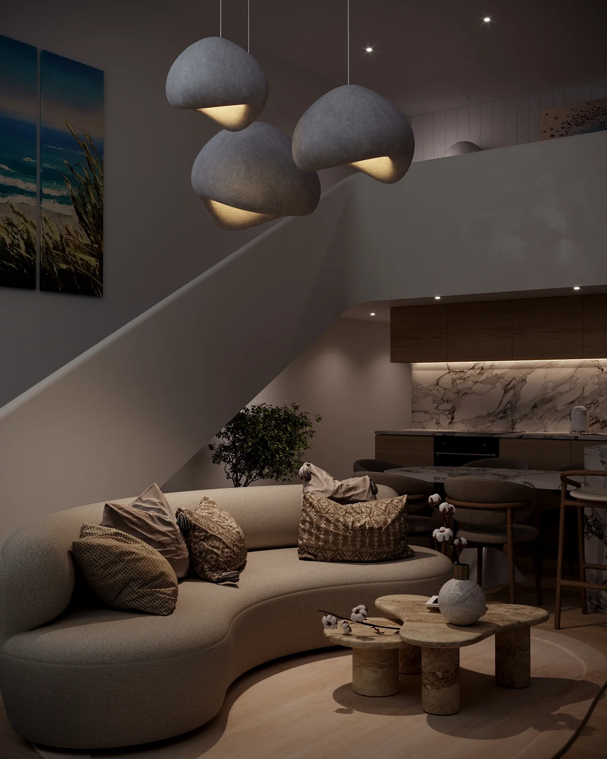 View of Modern Living Room at Luna, showcasing Open Concept Design, Luxury Interior.