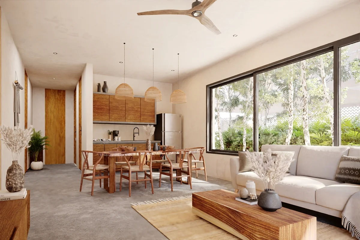 View of Open Concept Living at Homa Kah, showcasing Modern Interior Design, Spacious Living Room.